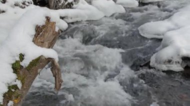 Kışın dağ nehir rapids hareket.