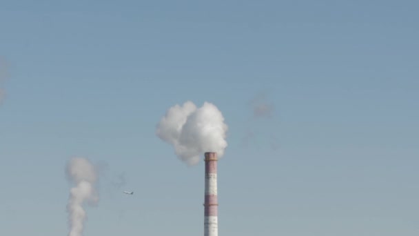 Medium shot of a smoke stack with a thick smoke plume. — Stock Video