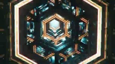 Fütüristik tünel üzerinden uçan uçak pilot Pov altıgen hücreleri, petek