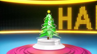 Armağan üstünde sahne, mutlu yeni yıl kutlama, karaoke ile Noel ağacı