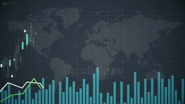 Ekranda grafik istatistikleri gösteren dünya borsa dalgalanmaları yansıyan — Stok video