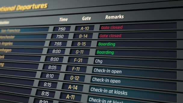 Flight delayed then canceled on information display, hijacked plane, terrorism — Stock Video