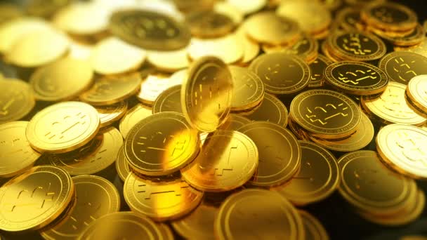 Bitcoins faller på högen, kryptovaluta, digital Internet pengar, 3d bakgrund — Stockvideo