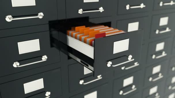 Pesquisa de pastas na gaveta do arquivo, arquivos, estatísticas, pesquisa, história, forense — Vídeo de Stock