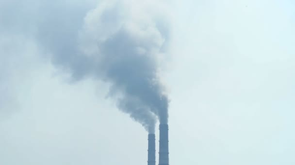 Enormous cloud of smoke above industrial plant pipes, carbon dioxide emission — Stock Video