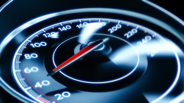 Speeding, drunk driving. Extreme acceleration on car speedometer, glass shatters — Stock Video