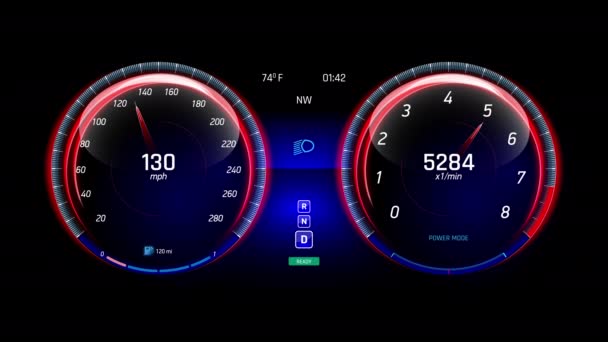 Sports car dashboard, extremely fast driving, car races, full acceleration — Stock Video