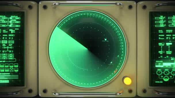 Retro radar interface showing detected ships or aircrafts, location and speed — Stock Video