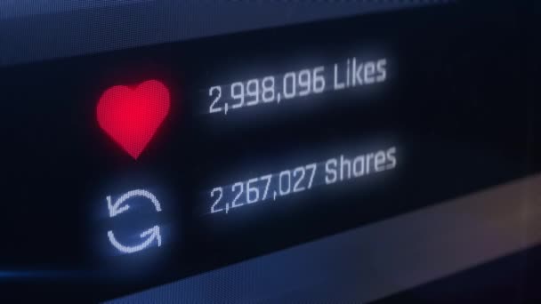 Noticias virales, contador de notificaciones de redes sociales, número de me gusta y comparte — Vídeo de stock