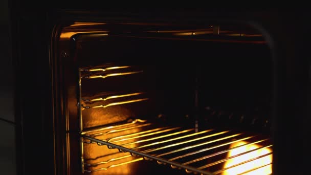 Granny baking delicious ginger cookies in oven, traditional Christmas dessert — Stock Video