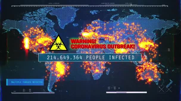 Aviso, surto de coronavírus, contagem de pessoas infectadas, estatísticas mundiais — Vídeo de Stock