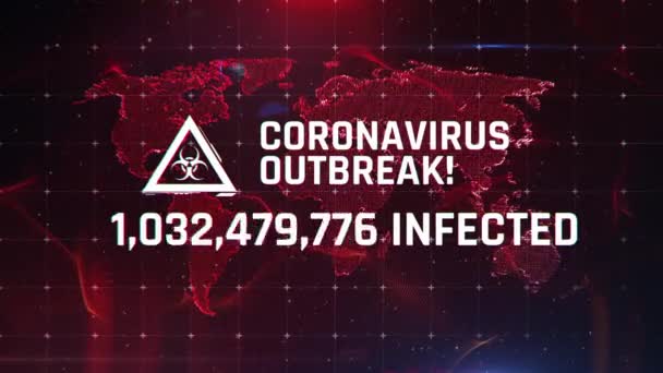 Coronavirus uitbraak, aantal geïnfecteerde mensen stijgt wereldwijd, waarschuwingstekst — Stockvideo