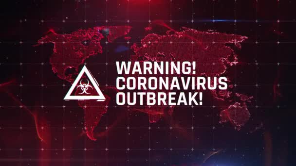 Coronavirus-Ausbruch, Eilmeldungen, Warntext auf rotem Hintergrund, Alarm — Stockvideo