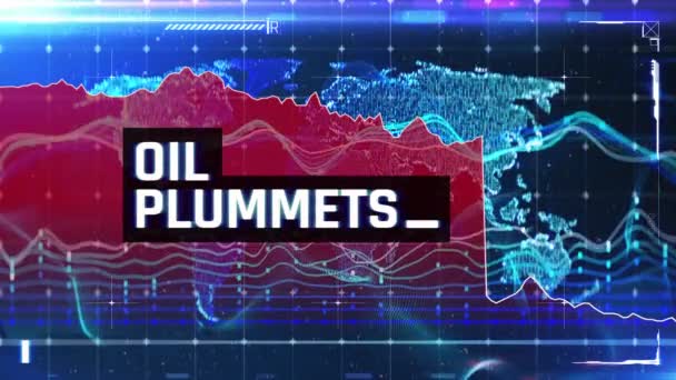 Падение цен на нефть, экстренные новости на синем фоне, кризис на энергетическом рынке — стоковое видео