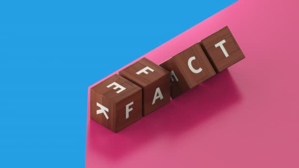 Fake feit uitgespeld met houten letterblokjes, mythe ontkracht, waarheid onthuld — Stockvideo