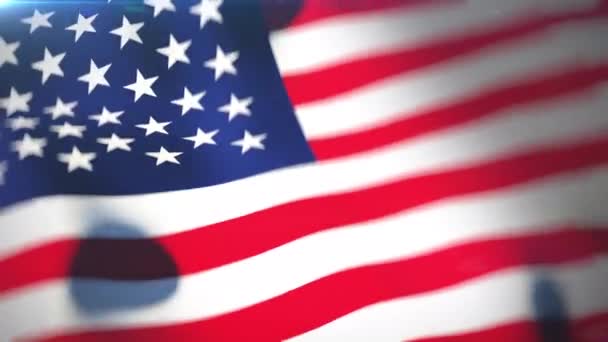 Amerikaanse vlag wapperend in de wind op een zonnige dag, extreme close-up — Stockvideo