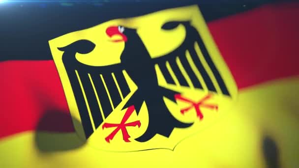 Drapeau de l'Allemagne agitant dans le vent par une journée ensoleillée, gros plan extrême — Video