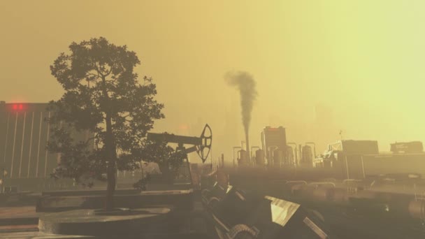 Mau estado ecológico, nevoeiro pesado no distrito industrial da cidade, poluição da natureza — Vídeo de Stock