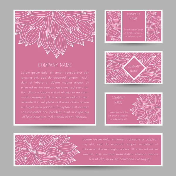 Conjunto de cartões vetoriais com ornamento floral abstrato doodle. Invita. — Vetor de Stock
