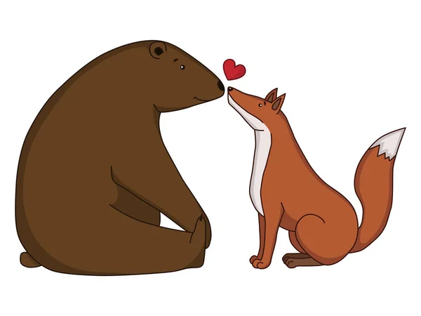 Wektor rysunek miłośników niedźwiedź i fox. — Wektor stockowy
