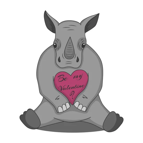 Vektorové kreslení nosorožce s valentine srdce. — Stockový vektor
