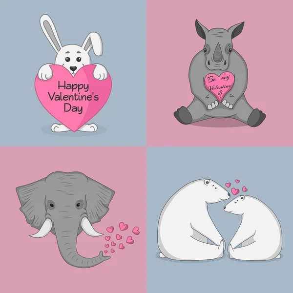 Zestaw ilustracje wektorowe na dzień Valentine z cute anima — Wektor stockowy