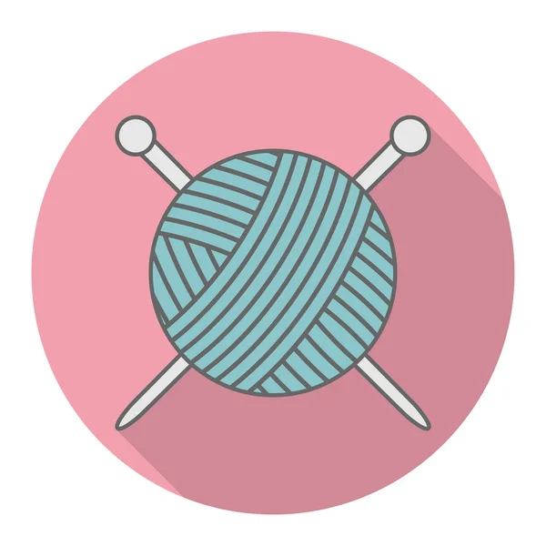 Vector icon ball of yarn with knitting needles logo with shadow. — Stock Vector