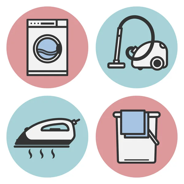 Conjunto de ícones vetoriais de lavanderia em um estilo plano . —  Vetores de Stock