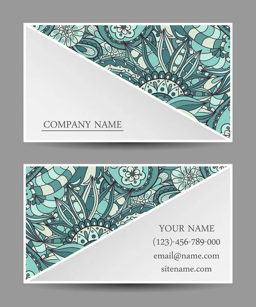 Vector template business card. Colorful doodle ornament. — Stock Vector