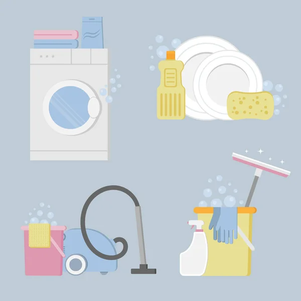 Objetos vetoriais lavanderia e limpeza . — Vetor de Stock