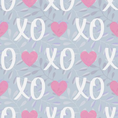Kesintisiz arka plan desenleri kalpleri ve hugs ve öper Xoxo vektör. Modern Sevgililer günü arka plan.