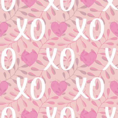 Kesintisiz arka plan desenleri kalpleri ve hugs ve öper Xoxo vektör. Modern Sevgililer günü arka plan.
