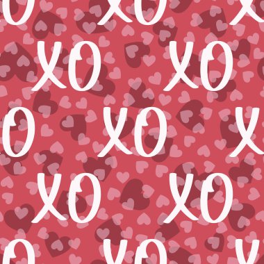 Vector seamless Background Patterns hearts and hugs and Kisses XOXO. Modern Valentines Day background. clipart