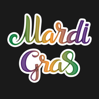 Mardi Gras izole siyah arka plan üzerine yazı vektör çizim modern bir tasarım el yazısı.