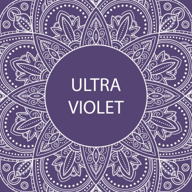 Ultra violet yuvarlak süslü arka plan şeklinde. Vektör çizim mandala süs çerçeve tasarım öğesi. Yıl 2018 kartı şablonunun Ultra violet moda renk.