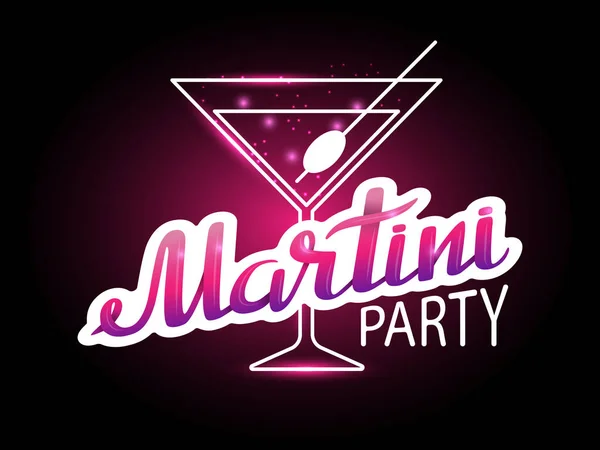 Vektor-Schriftzug Martini Party in rosa Tönen auf dem Hintergrund eines Glases mit einem Cocktail. — Stockvektor