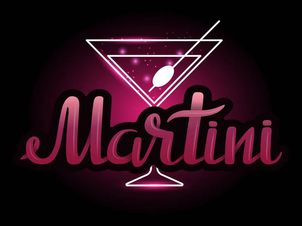 Vektor-Schriftzug Martini in rosa Tönen auf dem Hintergrund eines Glases mit einem Cocktail. — Stockvektor