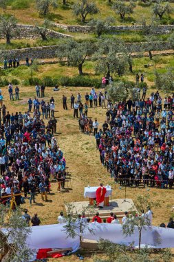 Moskova - 04,04,2017: Jerusalem ortasında vaaz Hıristiyan papaz