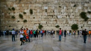   Jerusalem - 15 Kasım, 2016: Kudüs, günbatımı, tilt-shift zaman atlamalı 4k ağlama duvarı