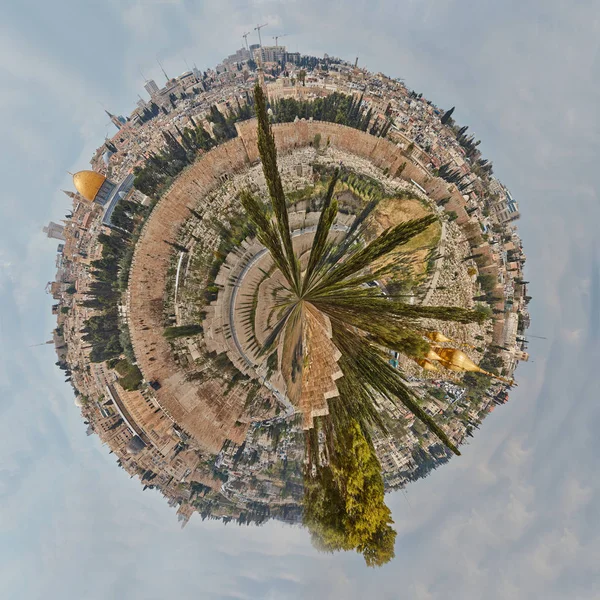 Panorama of Jerusalem old city tiny planet Royalty Free Stock Images