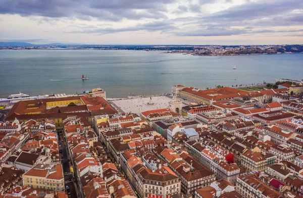 Handel Torg Lissabon Portugal Flygdrönare — Stockfoto