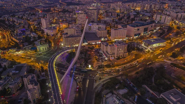 Gece Kudüs Şehir Merkezi Srail Hava Aracı Görüntüsü Stok Resim
