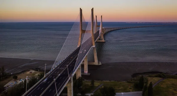 Portekiz Lizbon Daki Vasco Gamma Köprüsü Hava Aracı Manzaralı Stok Resim