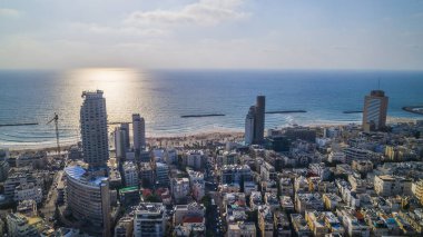 Tel aviv promenade, Israel, aerial drone view clipart
