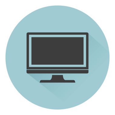 PC simge düz stil gölge, yeşil bir arka plan web tasarımı için vektör illüstrasyon izole ile izlemek