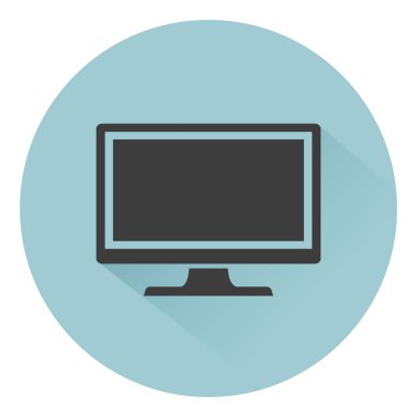 PC simge düz stil gölge, yeşil bir arka plan web tasarımı için vektör illüstrasyon izole ile izlemek