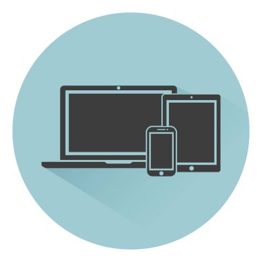 dizüstü bilgisayar, telefon, tablet elektronik aygıt simgeleri şablon bir yeşil arka plan düz stil gölge, uyarlamalı web tasarımı için şık vektör çizim ile