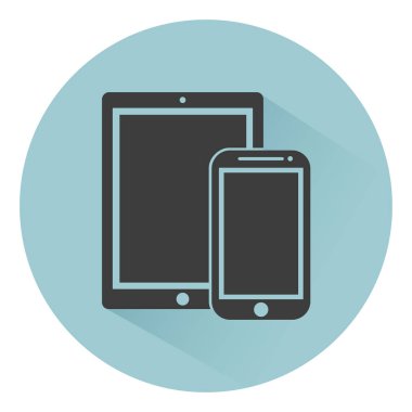 telefon, tablet elektronik cihaz anahat simgeleri şablonu ile gölge bir yeşil arka plan düz stil, şık vektör çizim web tasarımı için