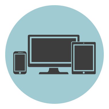 Aygıt simgelerini: üzerinde yeşil bir arka plan stili izole akıllı telefon, tablet ve masaüstü bilgisayar düz. Duyarlı web tasarım şık vektör çizim.