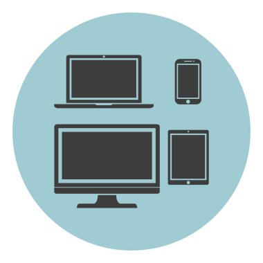 Aygıt simgelerini: akıllı telefon, tablet, dizüstü bilgisayar ve masaüstü bilgisayar izole. Duyarlı web tasarım şık vektör çizim.